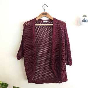 Knitted crochet cardigan, burgundy, women's xs-s